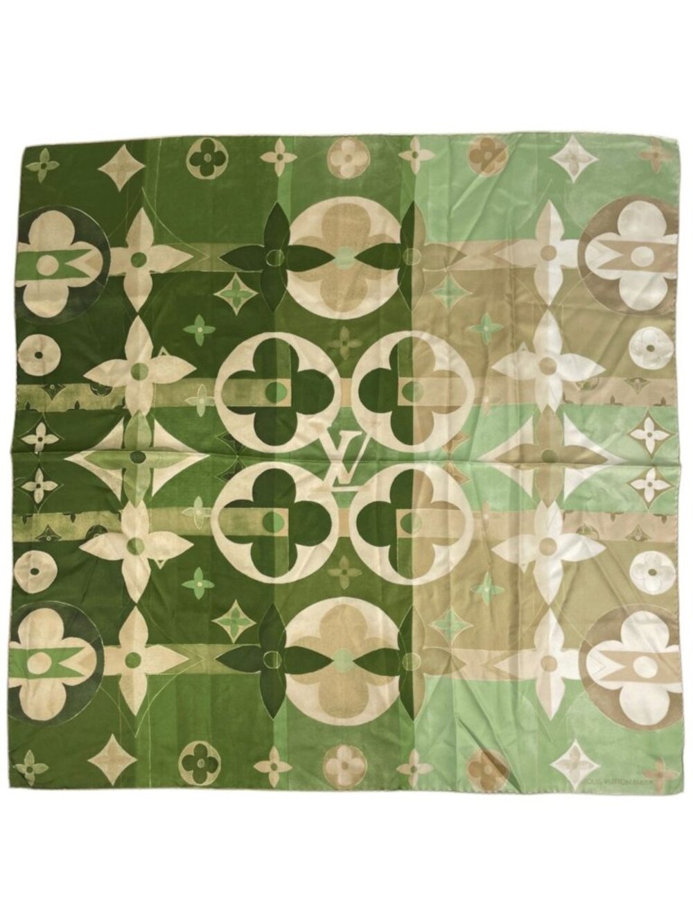 Louis Vuitton Scarf Monogram Silk Green Beige